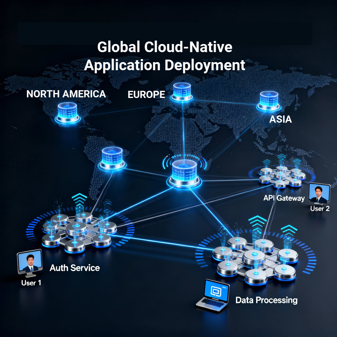 Cloud-native development: microservices, Kubernetes, CI/CD, DevOps, scalability, and resilience for modern enterprise IT.