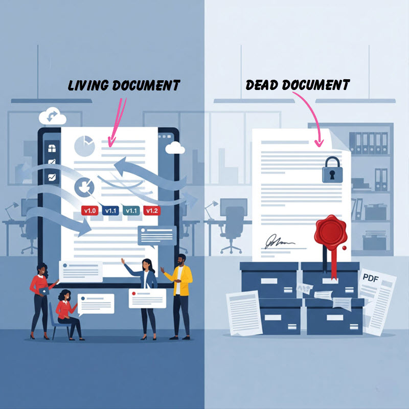 Living vs static documents: guide for BAs and PMs to manage projects, stay agile, and track changes efficiently.
