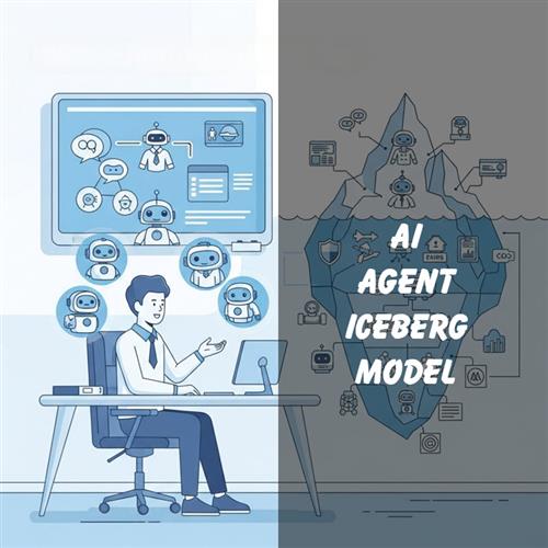 AI Agent iceberg model: from surface tools to deep hidden concepts shaping the future of work.