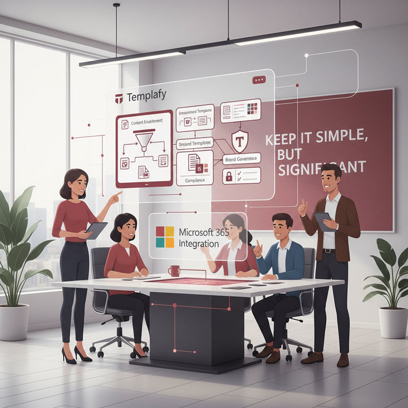 Overview of Templafy features showing streamlined document templates, brand governance, compliance, and Microsoft 365 content enablement for modern enterprises.