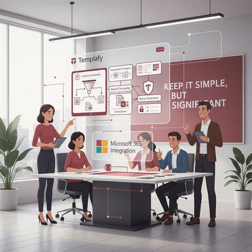 Overview of Templafy features showing streamlined document templates, brand governance, compliance, and Microsoft 365 content enablement for modern enterprises.